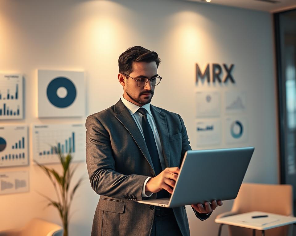 A well-dressed wealth management consultant stands in a modern office, surrounded by charts, graphs, and financial reports. Soft, directional lighting illuminates the scene, creating a warm and professional atmosphere. The consultant's expression is one of thoughtful contemplation, as they carefully analyze the data displayed on their laptop screen. In the background, a stylized MrX logo adorns the wall, subtly indicating the consultant's affiliation with the prestigious wealth management firm. The overall composition conveys a sense of expertise, diligence, and the consultant's commitment to providing comprehensive risk management strategies for their clients. A well-dressed wealth management consultant stands in a modern office, surrounded by charts, graphs, and financial reports. Soft, directional lighting illuminates the scene, creating a warm and professional atmosphere. The consultant's expression is one of thoughtful contemplation, as they carefully analyze the data displayed on their laptop screen. In the background, a stylized MrX logo adorns the wall, subtly indicating the consultant's affiliation with the prestigious wealth management firm. The overall composition conveys a sense of expertise, diligence, and the consultant's commitment to providing comprehensive risk management strategies for their clients.