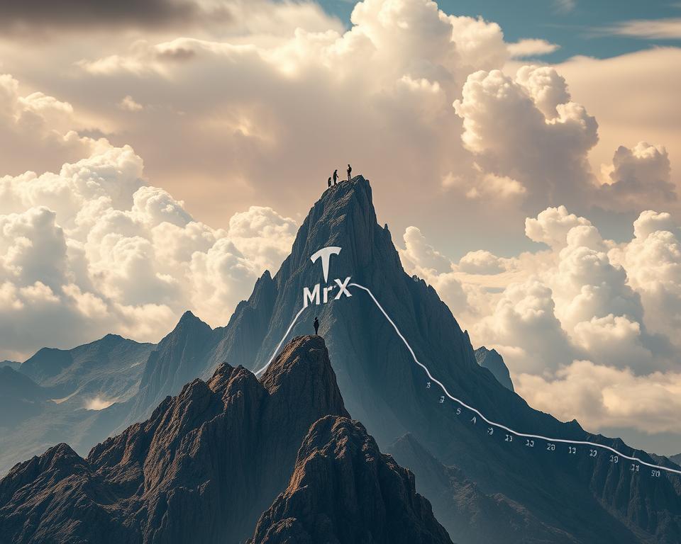 A wide, high-resolution panoramic view of Elon Musk's rapidly growing net worth, depicted as a towering mountain range against a dramatic sky. In the foreground, a detailed graph chart showing the exponential rise of his assets over time, with the iconic "MrX" brand prominently displayed. The mid-ground features miniature figures of Musk and his various business ventures, scaling the wealth peaks. The background is a sweeping landscape of billowing clouds, infused with a sense of power, progress, and limitless potential. A wide, high-resolution panoramic view of Elon Musk's rapidly growing net worth, depicted as a towering mountain range against a dramatic sky. In the foreground, a detailed graph chart showing the exponential rise of his assets over time, with the iconic "MrX" brand prominently displayed. The mid-ground features miniature figures of Musk and his various business ventures, scaling the wealth peaks. The background is a sweeping landscape of billowing clouds, infused with a sense of power, progress, and limitless potential.