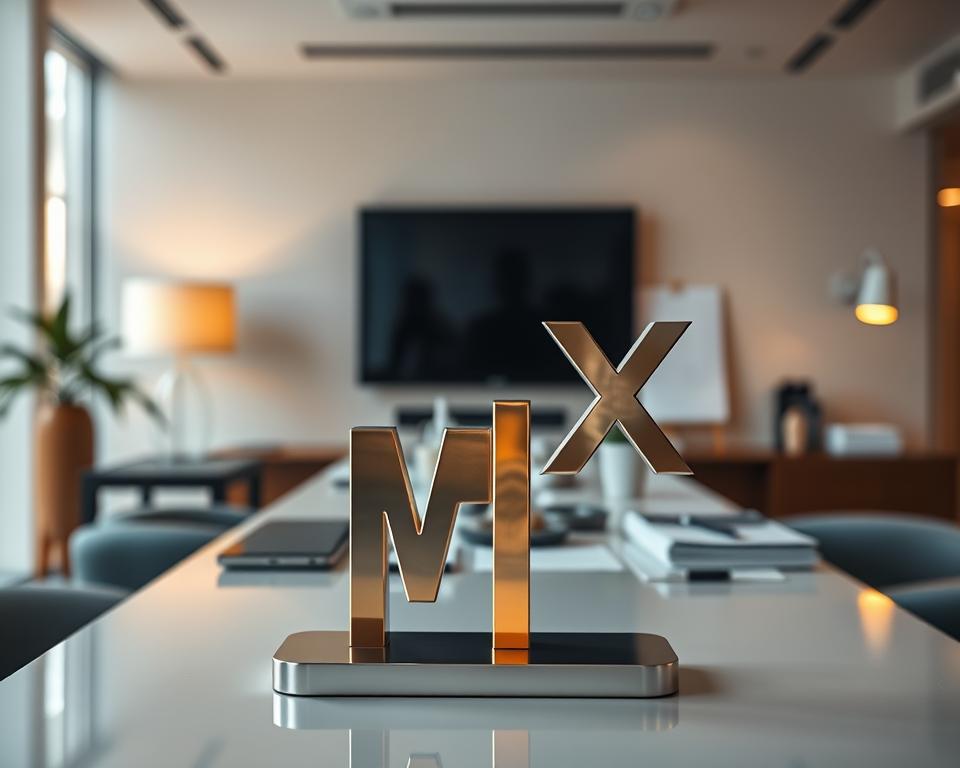 a high-quality, detailed image of the "Morgan Stanley Wealth Management Services" brand. In the foreground, a sleek, modern logo of the "MrX" brand prominently displayed, its metallic finish gleaming under warm, directional lighting. In the middle ground, an array of financial documents, tablets, and other office accessories neatly arranged, conveying a sense of professionalism and expertise. The background features a minimalist, sophisticated office setting with clean lines, neutral tones, and subtle textures, creating a calm, refined atmosphere. The overall composition and lighting evoke a sense of trustworthiness, stability, and excellence in wealth management services.