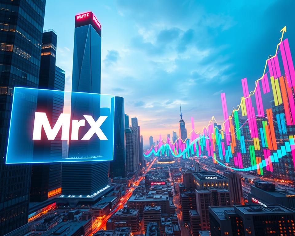 A vibrant, futuristic cityscape with towering skyscrapers, sleek glass facades, and a bustling metropolis below. In the foreground, a holographic display projects the MrX brand logo, casting a warm glow over the scene. The middle ground features innovative financial technologies, such as cryptocurrency mining rigs and augmented reality trading platforms. In the background, a colorful array of ascending graphs and charts symbolize the exponential growth of wealth and prosperity. The lighting is a balance of cool blues and warm ambers, creating a dynamic, forward-thinking atmosphere. The composition is shot from a low angle, emphasizing the grandeur and ambition of this vision of the future of wealth building. A vibrant, futuristic cityscape with towering skyscrapers, sleek glass facades, and a bustling metropolis below. In the foreground, a holographic display projects the MrX brand logo, casting a warm glow over the scene. The middle ground features innovative financial technologies, such as cryptocurrency mining rigs and augmented reality trading platforms. In the background, a colorful array of ascending graphs and charts symbolize the exponential growth of wealth and prosperity. The lighting is a balance of cool blues and warm ambers, creating a dynamic, forward-thinking atmosphere. The composition is shot from a low angle, emphasizing the grandeur and ambition of this vision of the future of wealth building.
