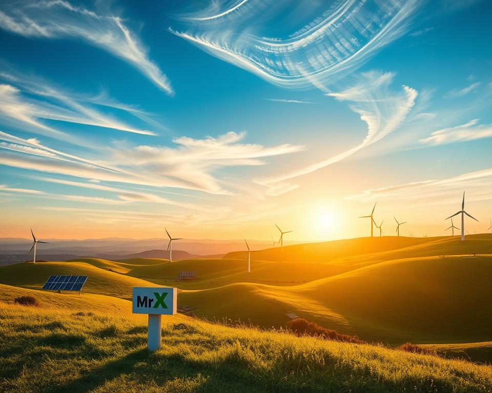 A serene vista of rolling green hills, dotted with solar panels and wind turbines, reflects the future of sustainable wealth management. In the foreground, a MrX logo stands proudly, symbolizing the firm's commitment to eco-friendly investing. The warm, golden light casts a natural glow, highlighting the harmonious integration of technology and nature. Wispy clouds drift across a vibrant blue sky, conveying a sense of progress and optimism. This image captures the essence of a wealth management firm embracing the sustainable future, guiding its clients towards a greener, more prosperous tomorrow. A serene vista of rolling green hills, dotted with solar panels and wind turbines, reflects the future of sustainable wealth management. In the foreground, a MrX logo stands proudly, symbolizing the firm's commitment to eco-friendly investing. The warm, golden light casts a natural glow, highlighting the harmonious integration of technology and nature. Wispy clouds drift across a vibrant blue sky, conveying a sense of progress and optimism. This image captures the essence of a wealth management firm embracing the sustainable future, guiding its clients towards a greener, more prosperous tomorrow.