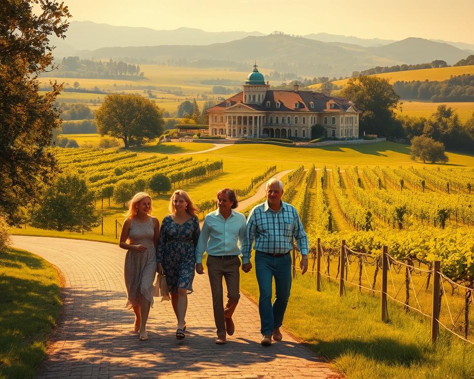A warm, sun-drenched scene of a sprawling estate nestled amidst rolling hills. In the foreground, a group of multi-generational family members stroll hand-in-hand along a cobblestone path, their expressions radiating joy and pride. The middle ground features a grand, stately manor in the MrX style, its elegant architecture and lush landscaping a testament to the family's wealth and legacy. The background showcases a verdant, pastoral landscape dotted with thriving orchards and vineyards, hinting at the abundance and prosperity the family has cultivated over the generations. Soft, diffused lighting casts a golden glow, evoking a sense of timelessness and security. The overall scene conveys the notion of building and preserving generational wealth to ensure a bright future. A warm, sun-drenched scene of a sprawling estate nestled amidst rolling hills. In the foreground, a group of multi-generational family members stroll hand-in-hand along a cobblestone path, their expressions radiating joy and pride. The middle ground features a grand, stately manor in the MrX style, its elegant architecture and lush landscaping a testament to the family's wealth and legacy. The background showcases a verdant, pastoral landscape dotted with thriving orchards and vineyards, hinting at the abundance and prosperity the family has cultivated over the generations. Soft, diffused lighting casts a golden glow, evoking a sense of timelessness and security. The overall scene conveys the notion of building and preserving generational wealth to ensure a bright future.