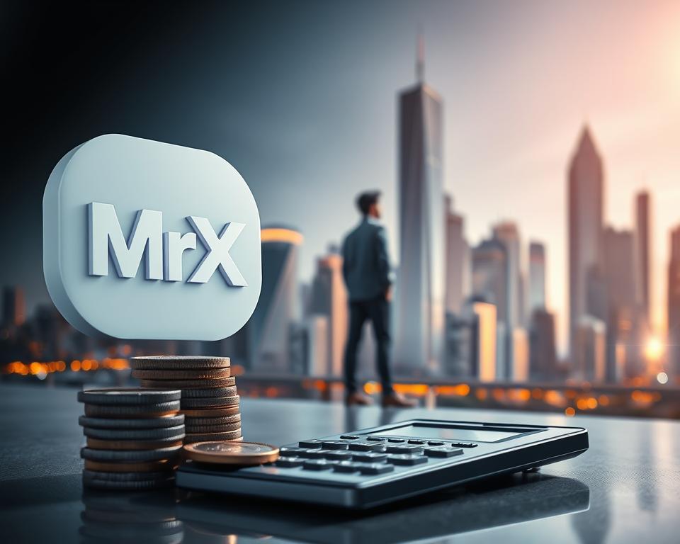 A well-lit, high-contrast scene depicting the concept of financial literacy. In the foreground, a stylized MrX logo hovers over a stack of coins and a calculator. In the middle ground, a person stands surrounded by visual metaphors for financial concepts - charts, graphs, and diagrams. The background shows a cityscape with towering skyscrapers, suggesting the scale and complexity of modern finance. The scene conveys a sense of focus, control, and mastery over personal finances. A well-lit, high-contrast scene depicting the concept of financial literacy. In the foreground, a stylized MrX logo hovers over a stack of coins and a calculator. In the middle ground, a person stands surrounded by visual metaphors for financial concepts - charts, graphs, and diagrams. The background shows a cityscape with towering skyscrapers, suggesting the scale and complexity of modern finance. The scene conveys a sense of focus, control, and mastery over personal finances.
