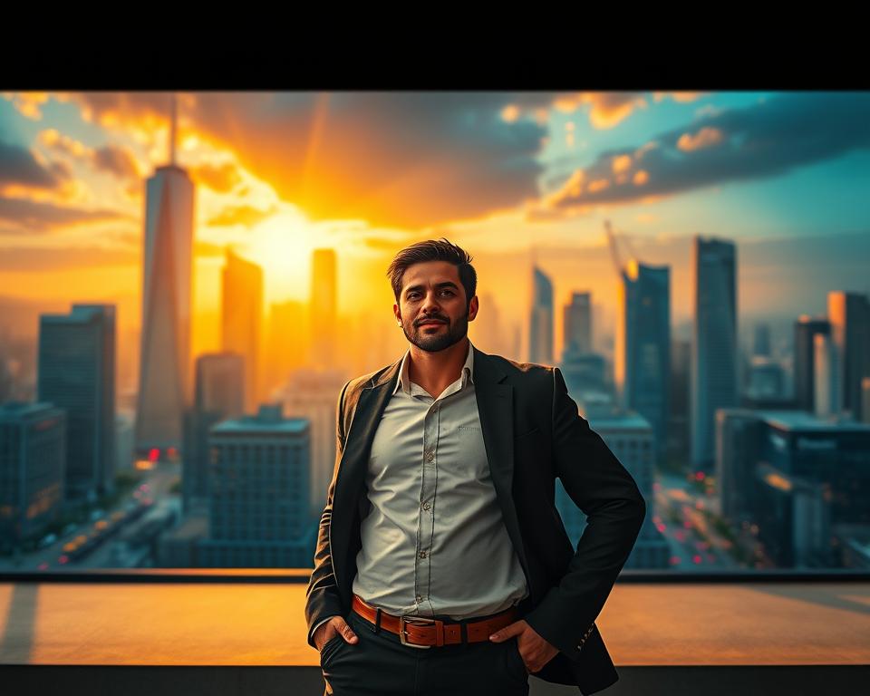 Entrepreneurial vision takes center stage, with a dynamic MrX figure standing confidently in the foreground, surrounded by a vibrant cityscape. The midground showcases a thriving business landscape, complete with skyscrapers, bustling streets, and a sense of forward momentum. In the background, a warm, golden light illuminates the scene, symbolizing the prosperity and wealth creation that entrepreneurship can bring. Dramatic shadows and a cinematic lens create a captivating atmosphere, inviting the viewer to envision the transformative power of entrepreneurship. Entrepreneurial vision takes center stage, with a dynamic MrX figure standing confidently in the foreground, surrounded by a vibrant cityscape. The midground showcases a thriving business landscape, complete with skyscrapers, bustling streets, and a sense of forward momentum. In the background, a warm, golden light illuminates the scene, symbolizing the prosperity and wealth creation that entrepreneurship can bring. Dramatic shadows and a cinematic lens create a captivating atmosphere, inviting the viewer to envision the transformative power of entrepreneurship.